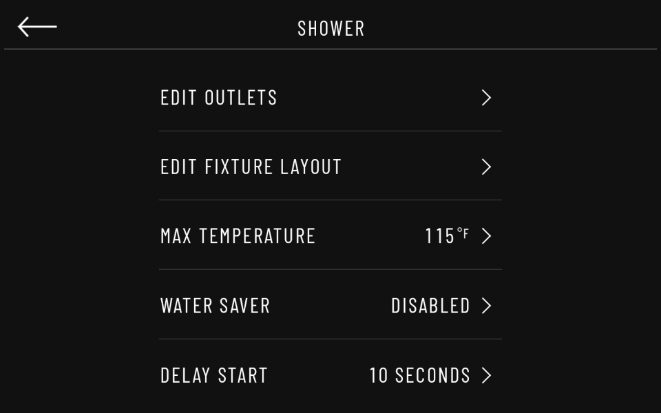 Shower Settings