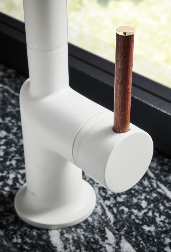 Featuring Jason Wu for Brizo™ Pull-Down Faucet Wood Lever Handle Kit.