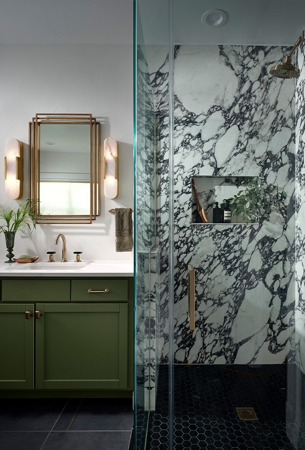 DENVER, CO, 2023 / PHOTOGRAPHER: ERIC LUCERO / FEATURING THE INVARI® WIDESPREAD LAVATORY FAUCET WITH ARC SPOUT IN BRILLIANCE® LUXE GOLD®